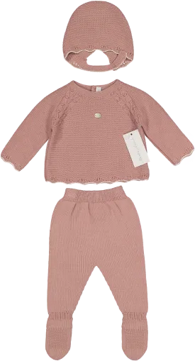 004-10210-SWEATER SET & BONNET-ROSE CARAMELO