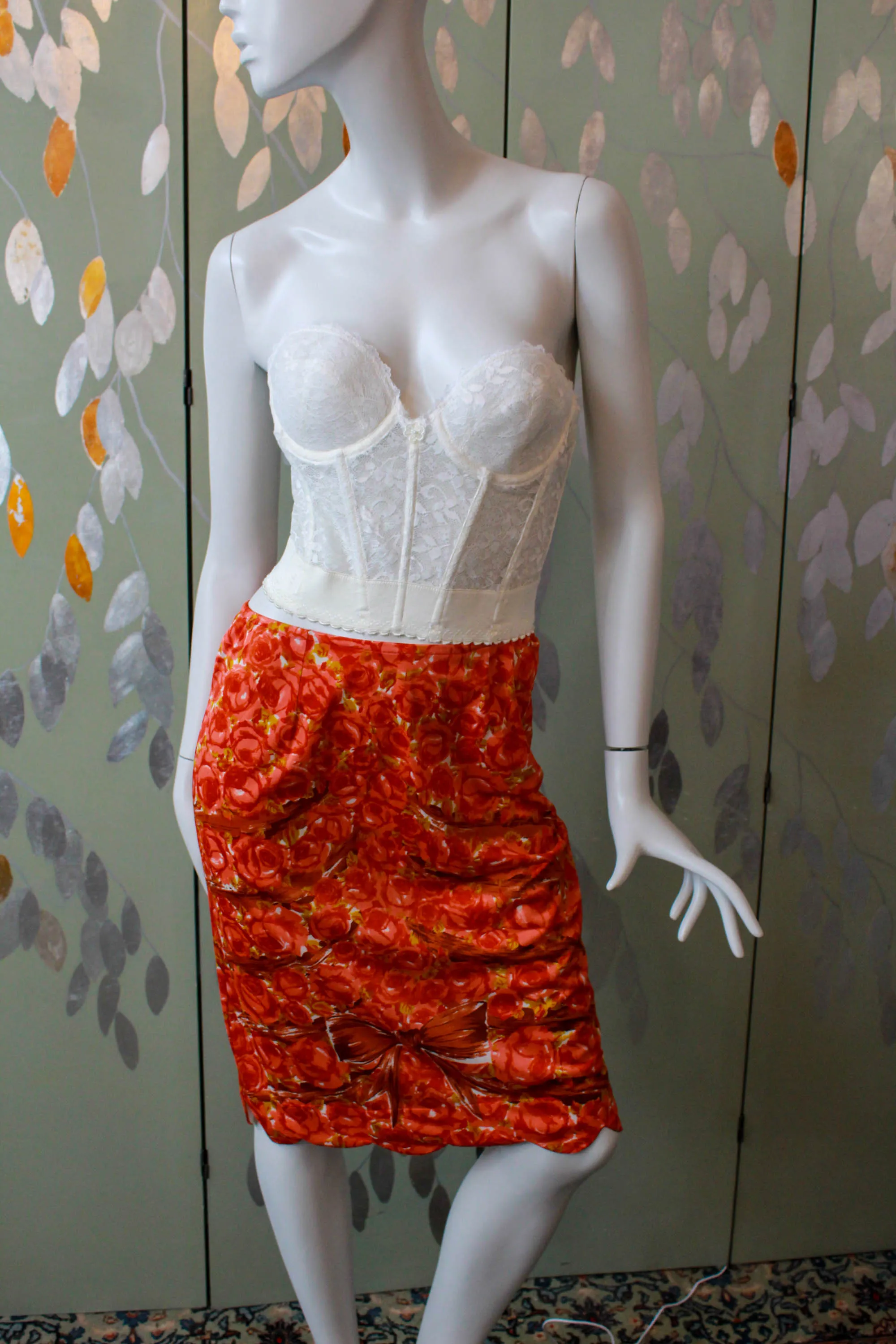 1960s Rose and Bow Print Slip Skirt, Waist 28-30"