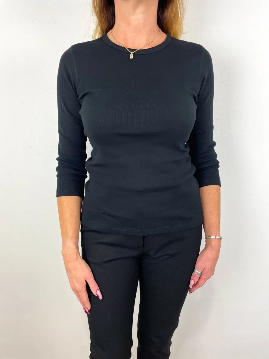 3/4 Sleeve Crew in Black