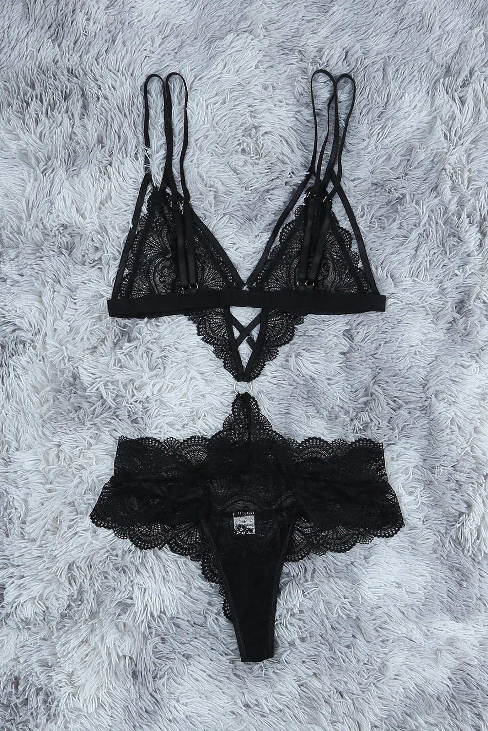 Black Circle Connected Strappy Teddy Lingerie