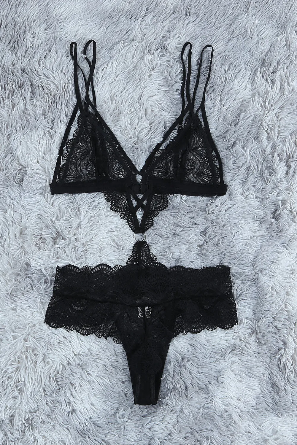 Black Circle Connected Strappy Teddy Lingerie