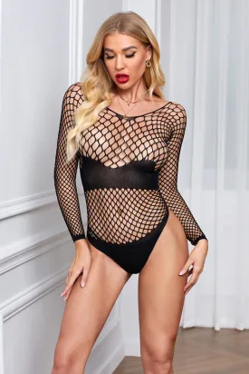 Black Fishnet Hollow Out Teddy Lingerie