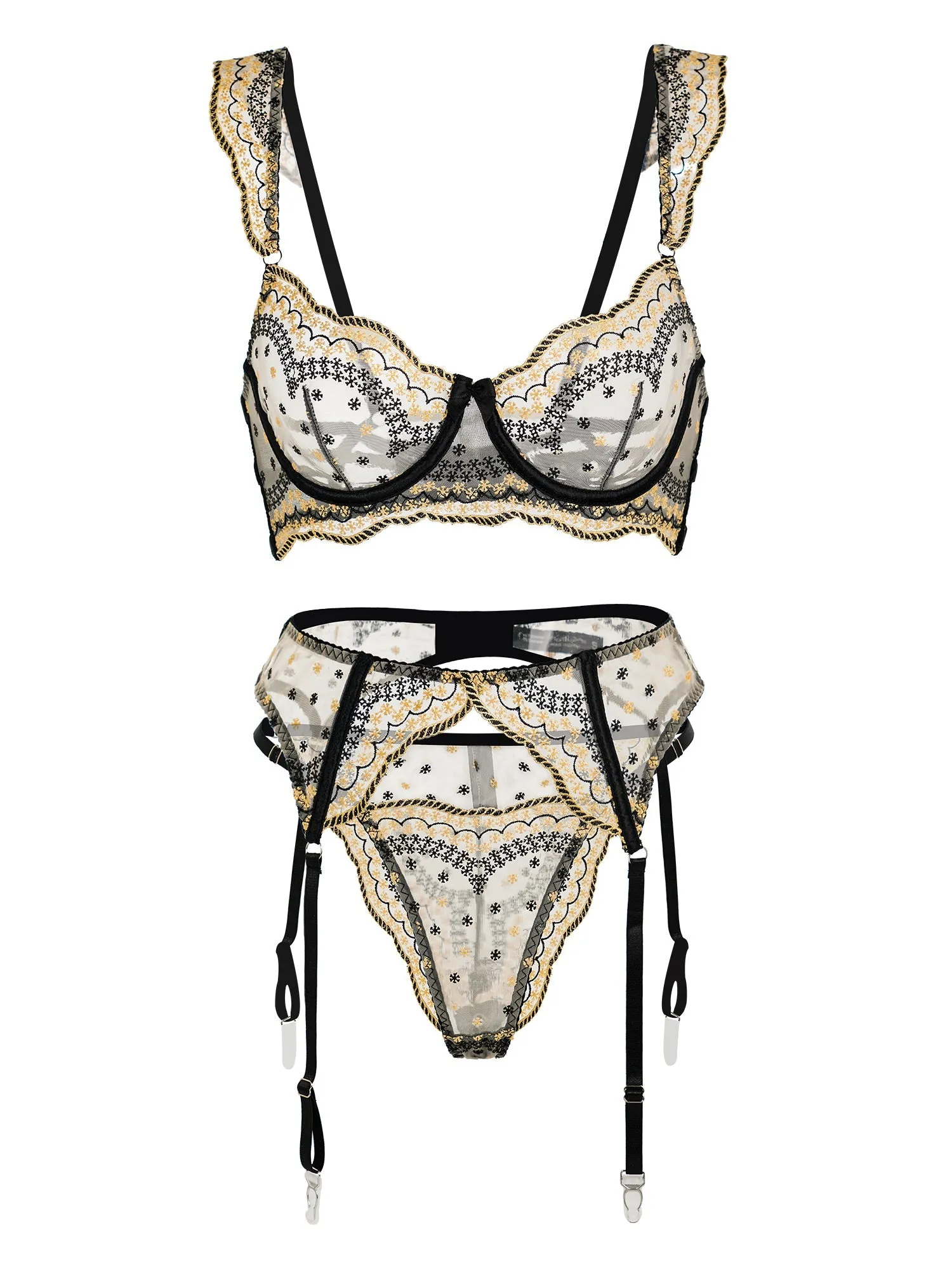 Black&Gold Luxury Lace Embroidered Lingerie Set