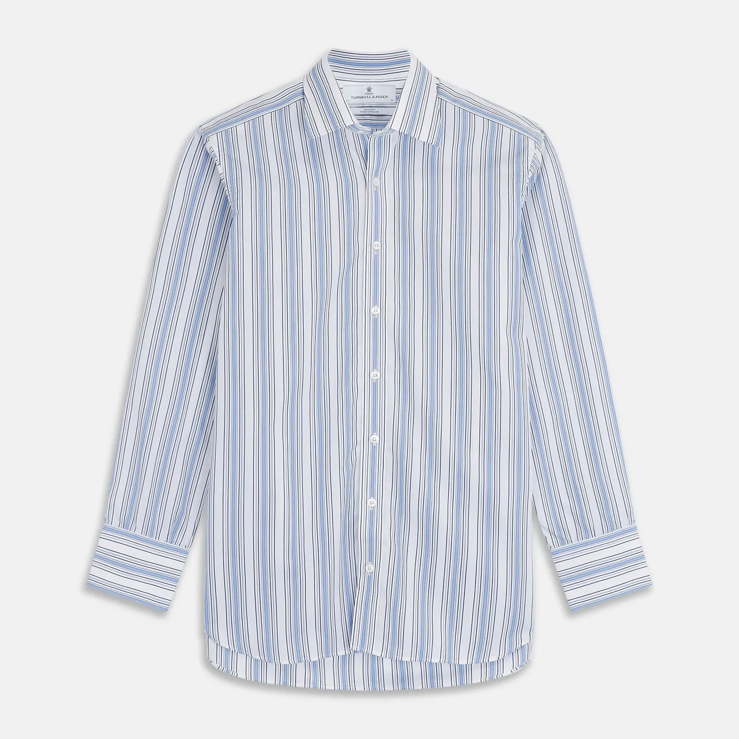 Blue Multi Stripe Regular Fit Shirt with T&A Collar & 3 Button Cuffs