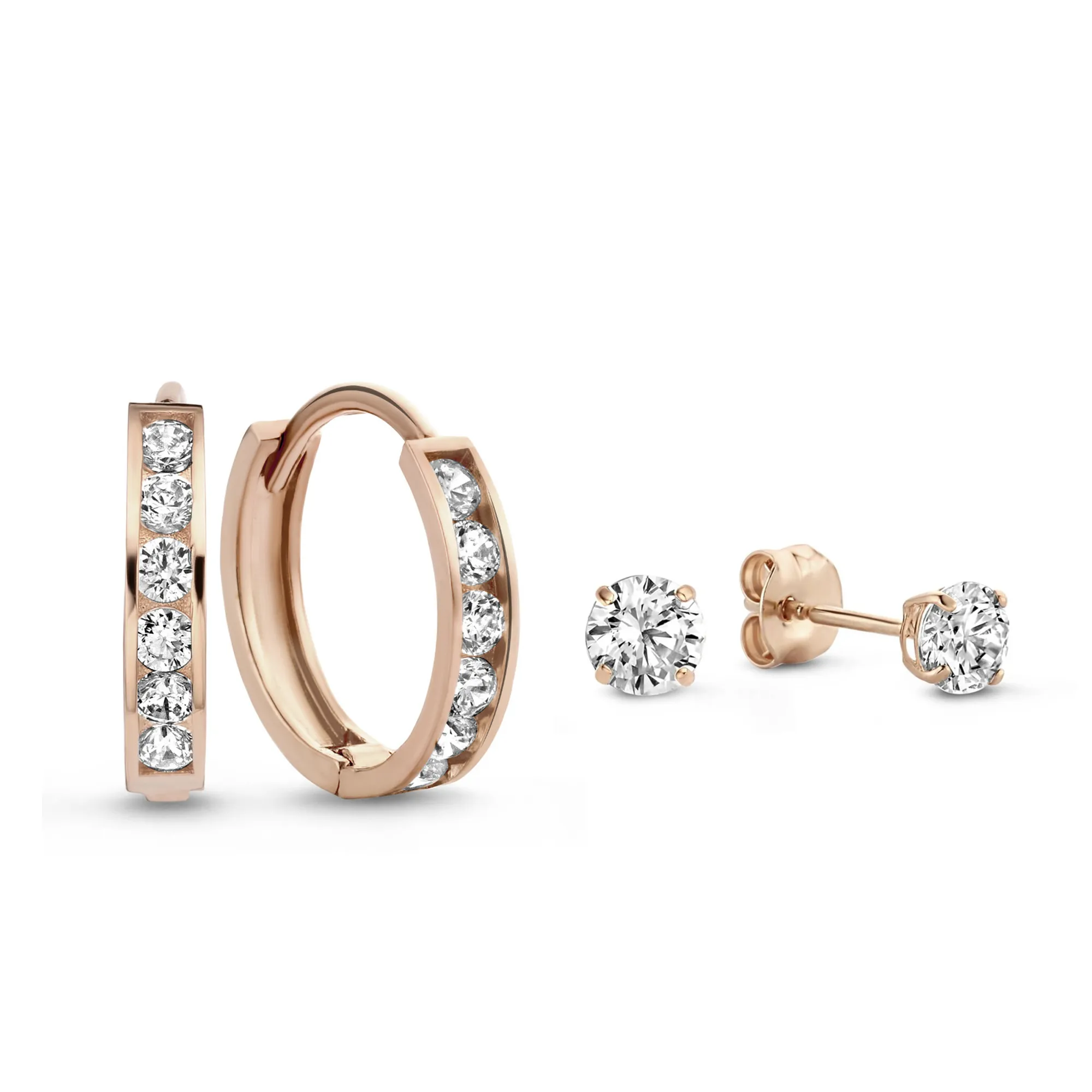 Cadeau d'Isabel 14 karat rose gold earring set with zirconia stones