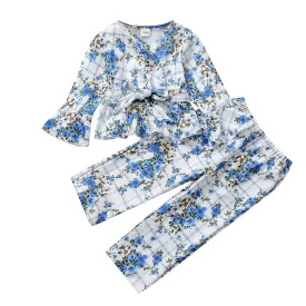 Girls 2 Piece Floral Print Bow Front Top & Trouser Set