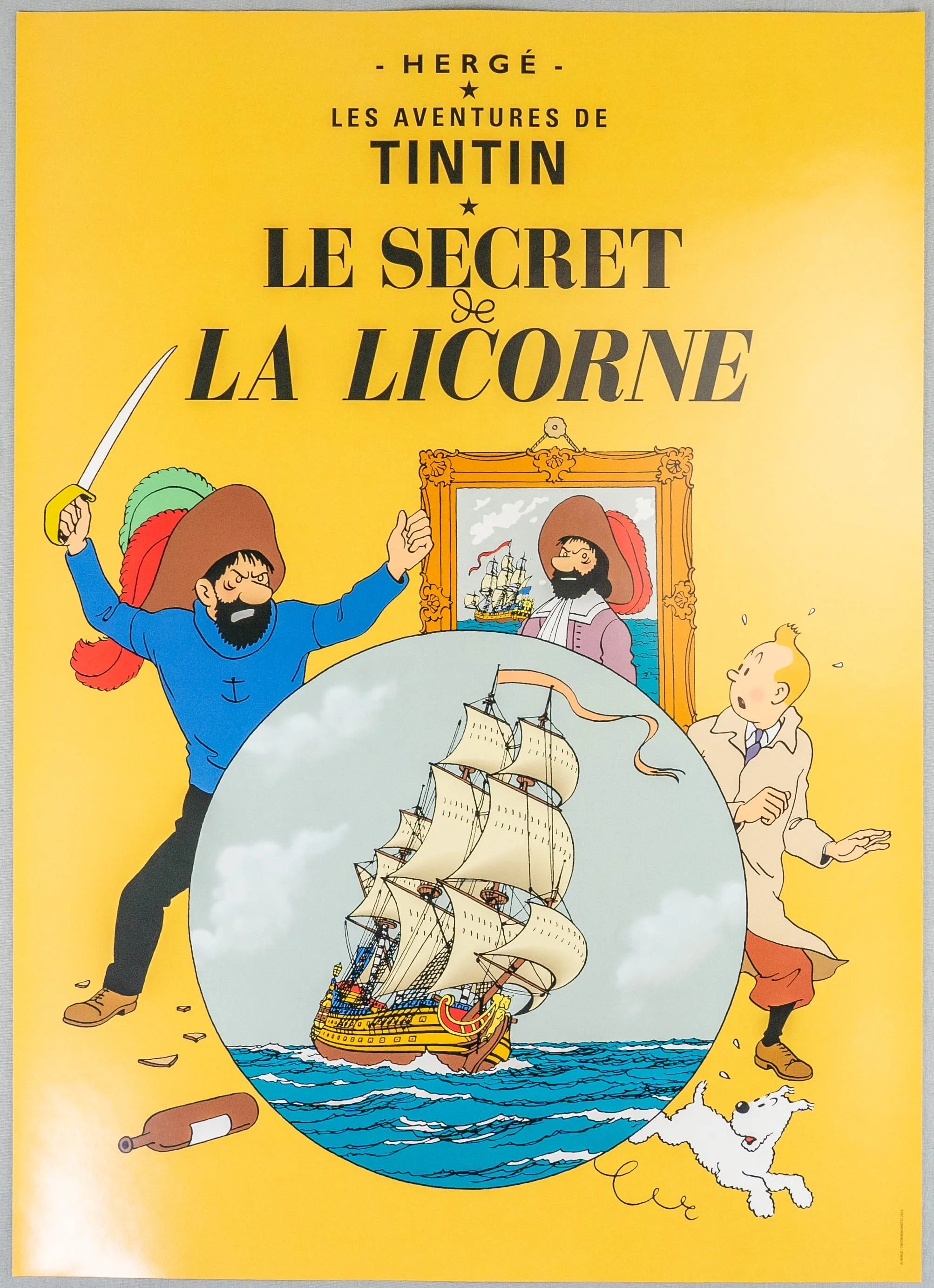 Le Secret La Licorne: Large Tintin Title Cover Poster by Moulinsart 50x70cm