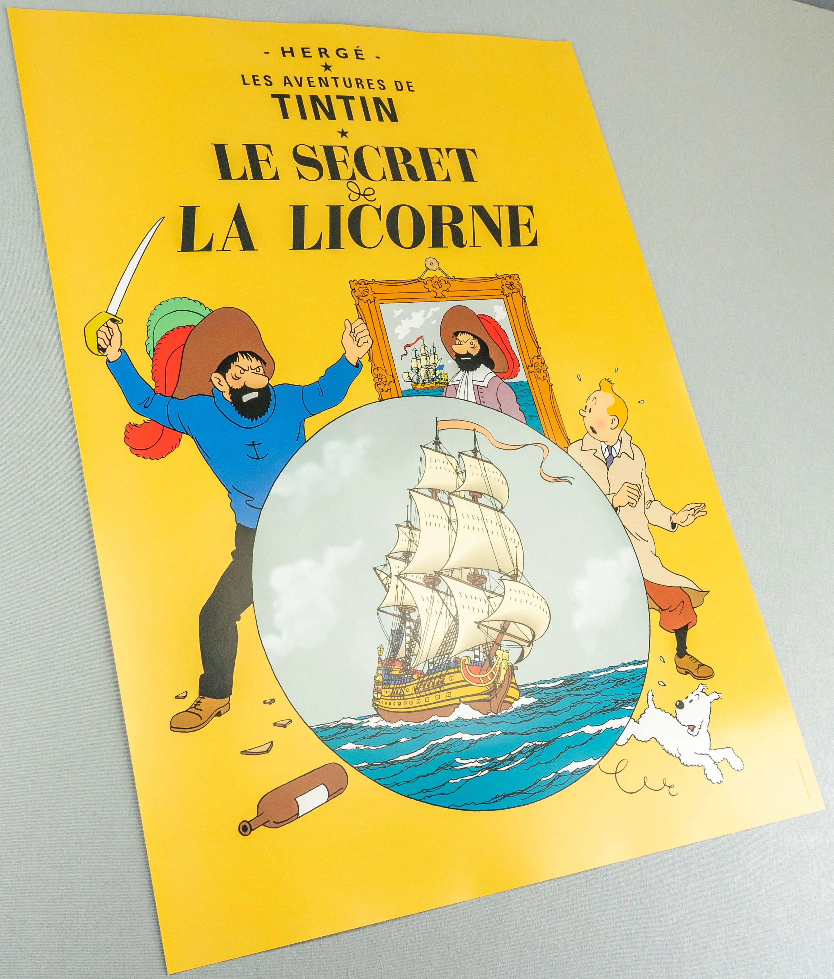 Le Secret La Licorne: Large Tintin Title Cover Poster by Moulinsart 50x70cm