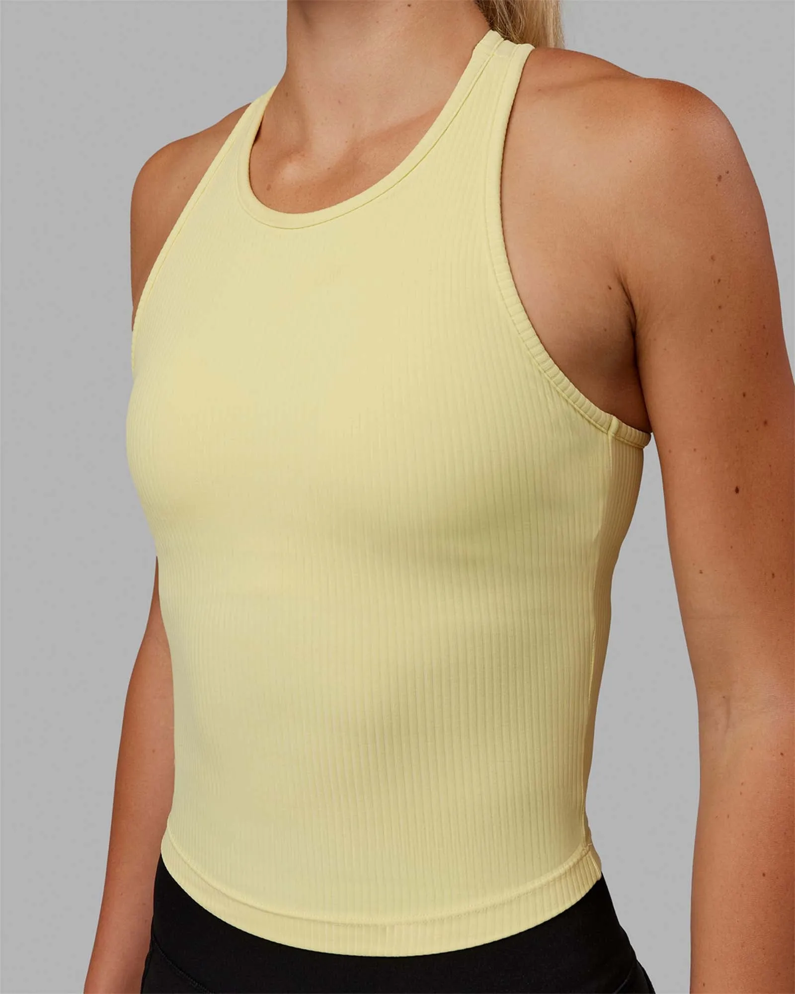 Luxe Ribbed Flow Performance Tank with Shelf Bra - Lemon Fizz