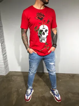 Red Oversize Skull Printed T-Shirt BL180 Streetwear T-Shirts