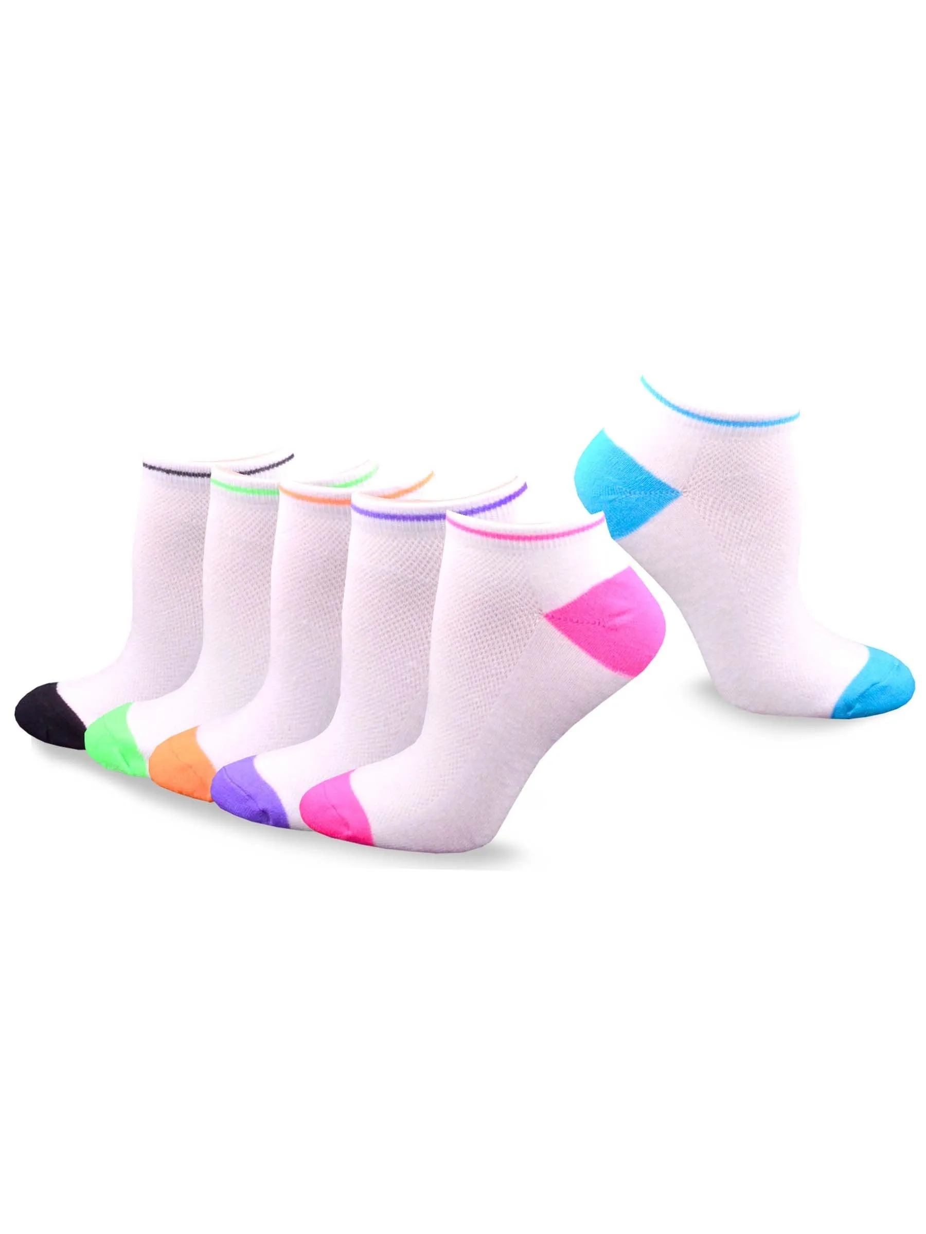 TeeHee Socks Women's Casual Acrylic No Show Bright Neon Tip 6-Pack (10226)