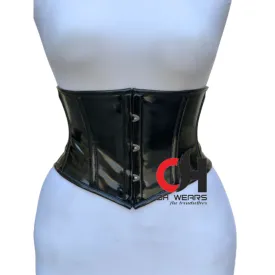 Underbust Black PVC Steel Boned Fashion Corset With Tight Lacing