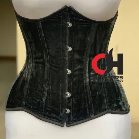 Women Black Underbust Velvet Corset Steel Boned