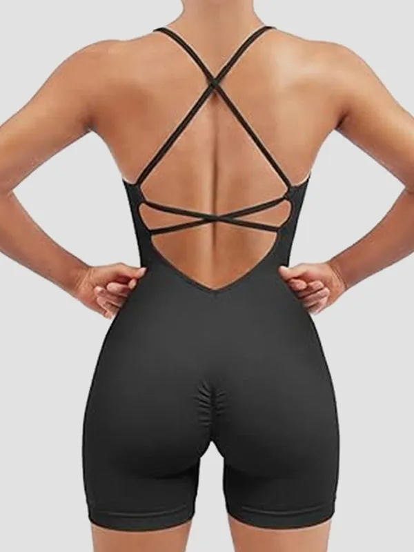 ZASUWA Female Cross Back Scrunch Bum Seamless Short Jumpsuit